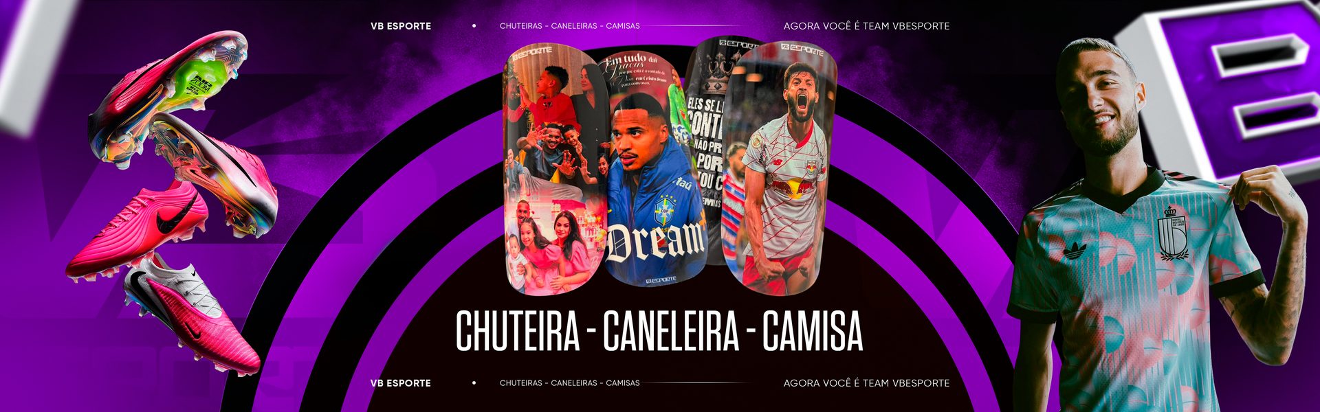 VB Esporte — chuteira, caneleira e camisa